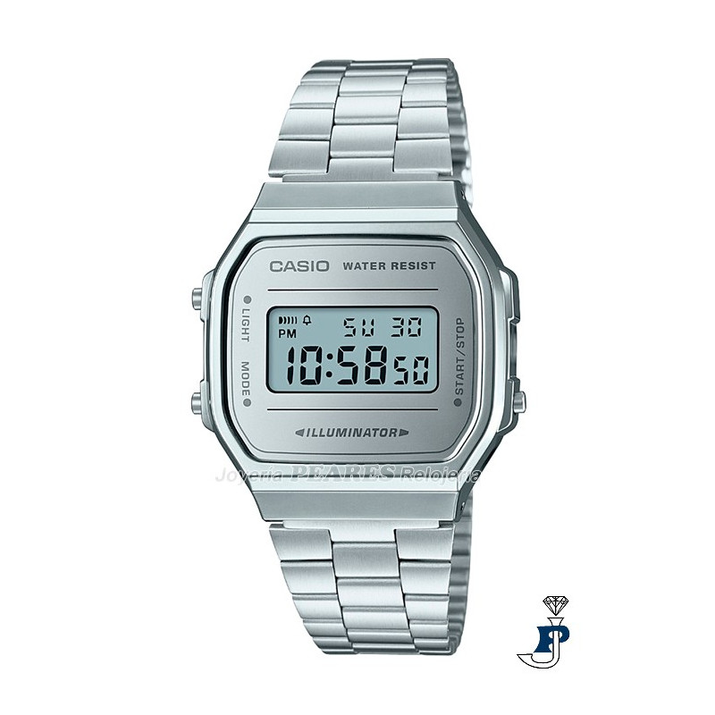 Reloj Casio retro digital con brazalete en acero. - A-168WEM-7E