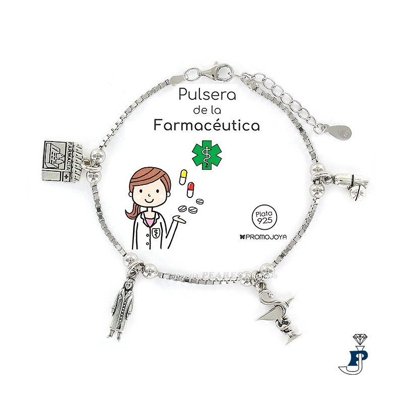 Pulsera Plata 1ª ley (925 mls) profesión FARMACEUTICA. - 162.9105404