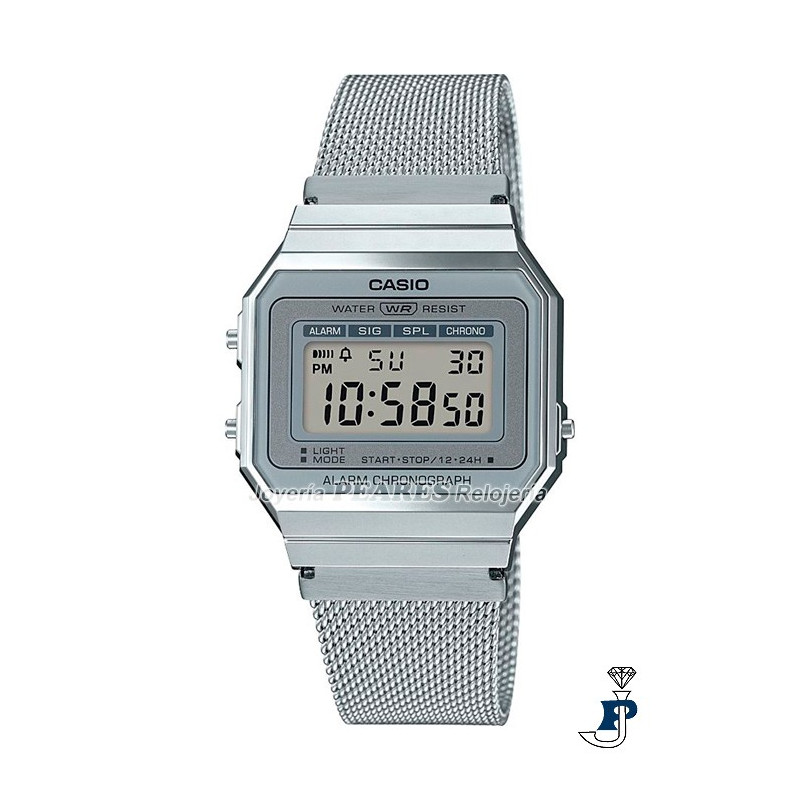Reloj Casio digital, malla milanesa vintage 82. - A-700WEM-7AEF
