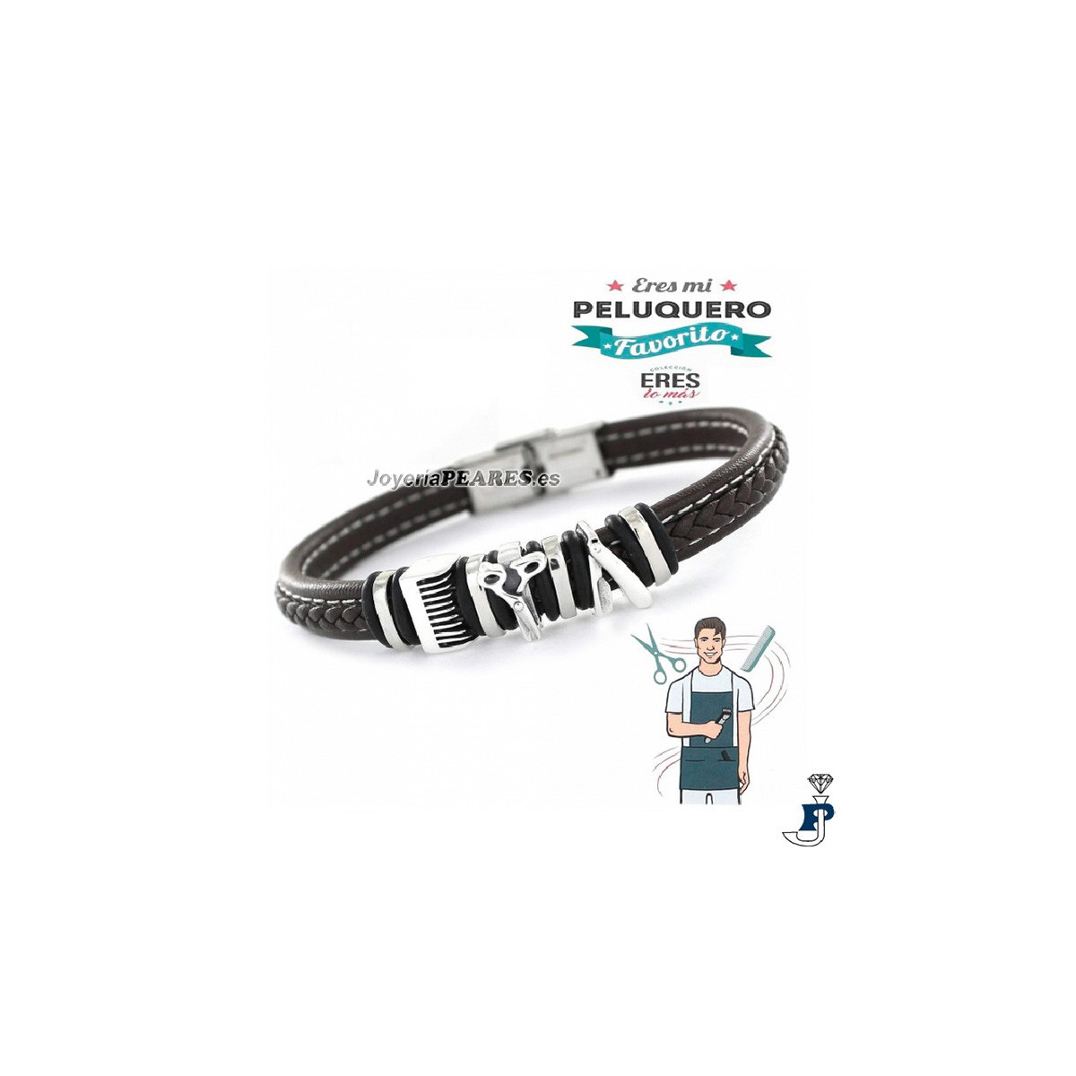 Pulsera de PROMOJOYA en cuero y Plata, profesión PELUQUERO. - 162.9109458