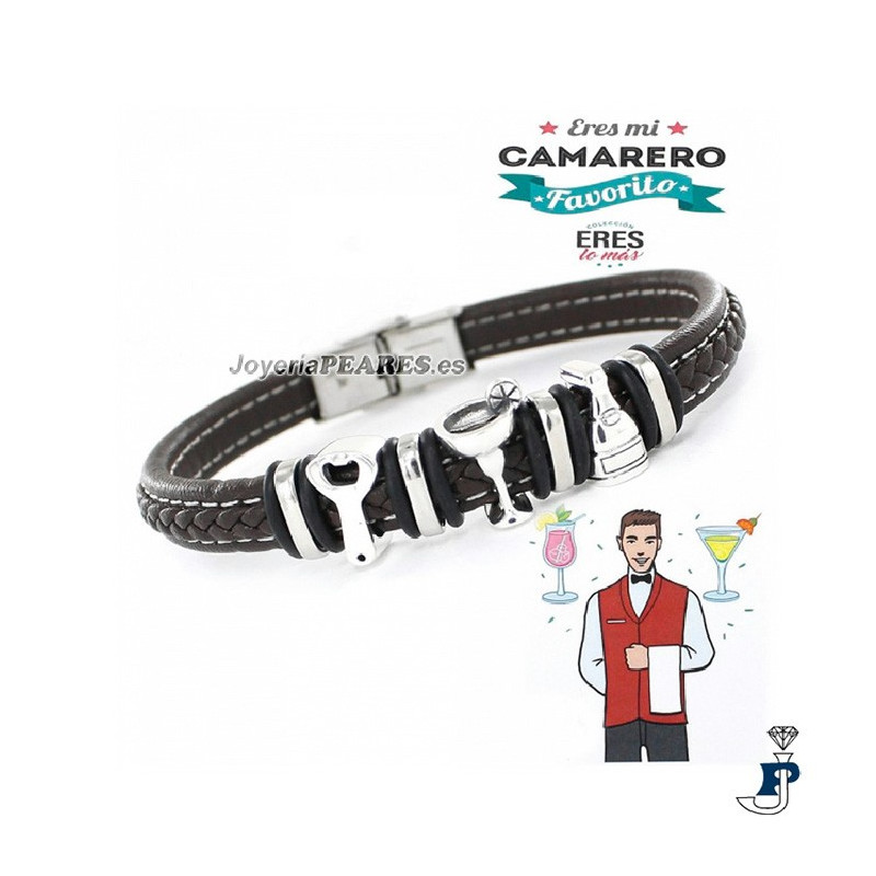 Pulsera de PROMOJOYA en cuero y Plata, profesión CAMARERO. - 162.9109459