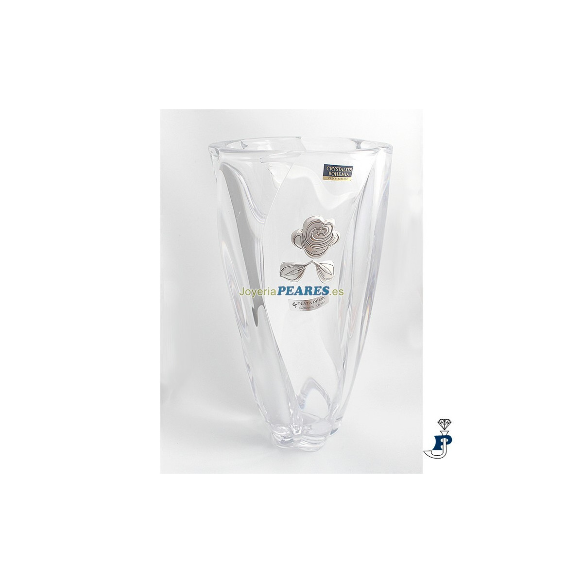 Florero de cristal con aplique de rosa. - 92.011103824