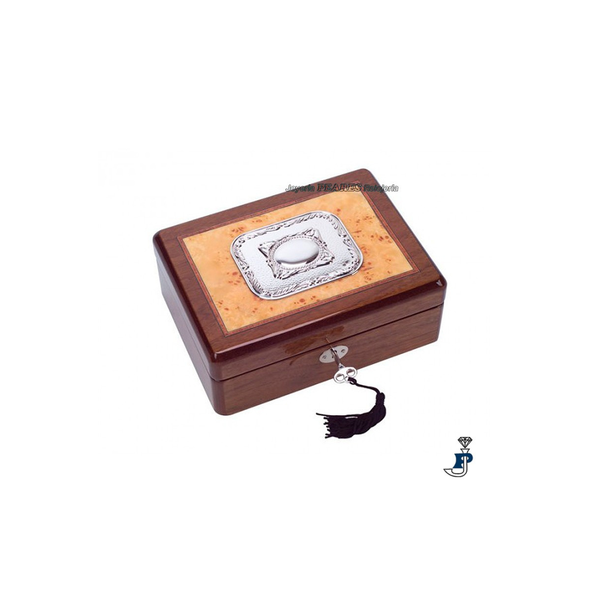 Joyero VINARD en madera de raiz y placa Plata 1ª Ley - 23.CMJ304
