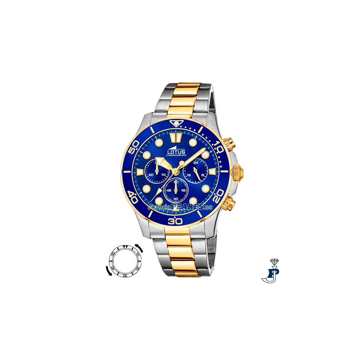 Reloj LOTUS cronómetro en acero bicolor para hombre. - 18757/1