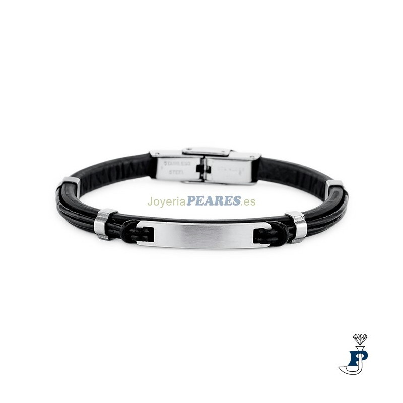 Pulsera de PROMOJOYA en piel y acero nudos para niño. - 162.9106070