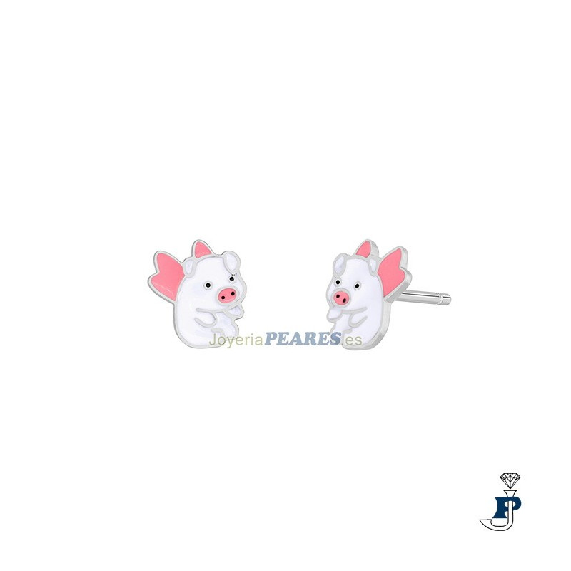 Pendientes cerdito volador de MAREA fabricados en Plata de 1ª Ley. - D03001/BP