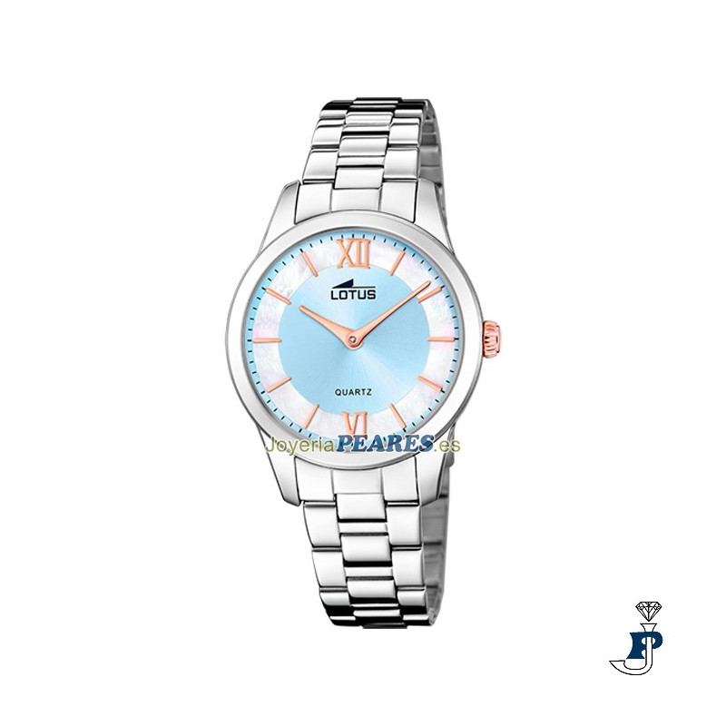 Reloj Lotus acero para mujer esfera nacarada azul. - 18889/3