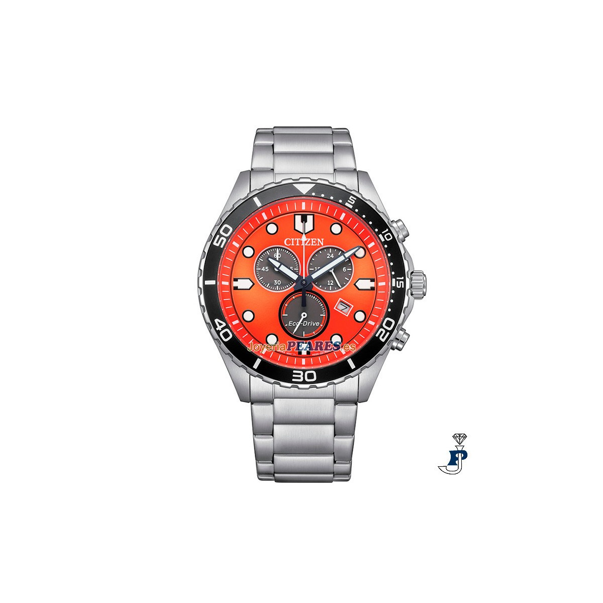 Reloj Citizen Eco-Drive, cronógrafo. Carga por luz. - AT2560-84X