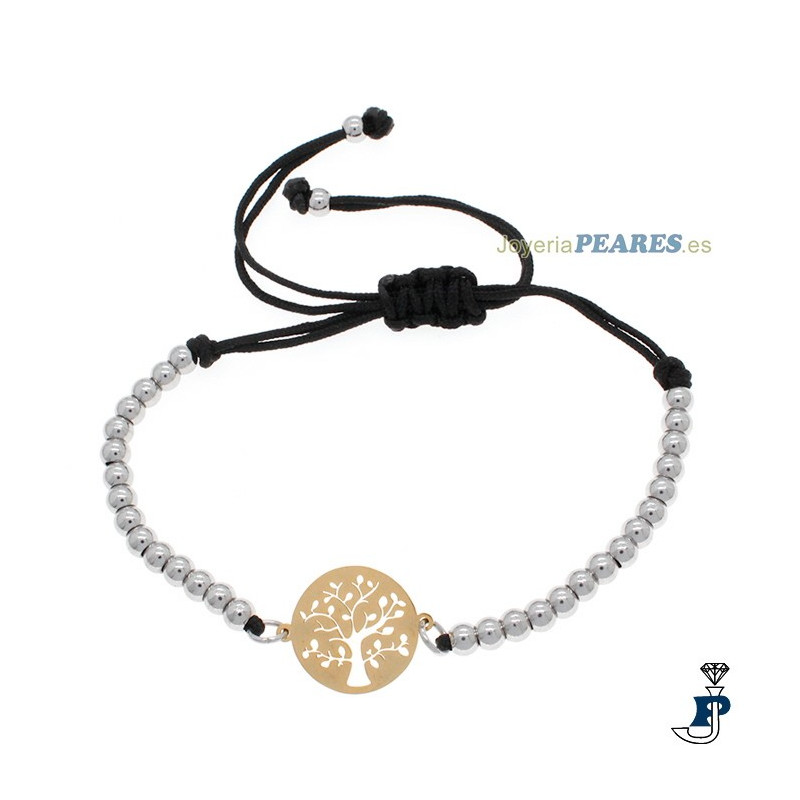Pulsera macramé Ng y bolitas fabricada en acero con un baño de Oro. - 183.240002ARB