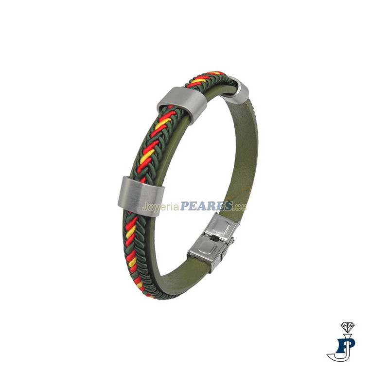 Pulsera  IVOIRE cuero,acero y bandera España.. - C30301653/V