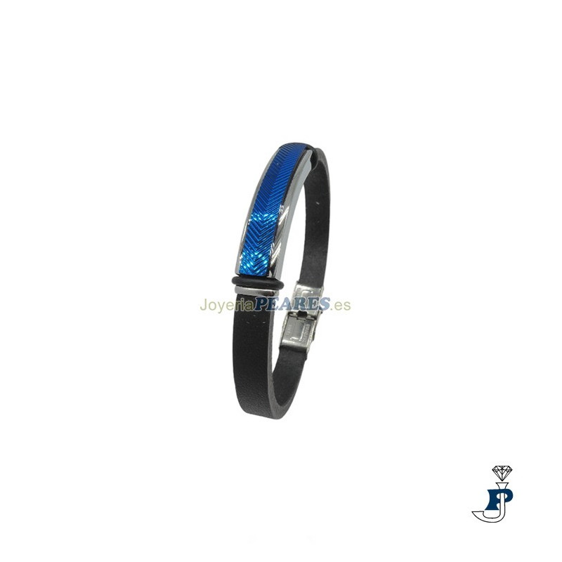 Pulsera  IVOIRE en cuero y acero pavonado Azul. - C30302250/A