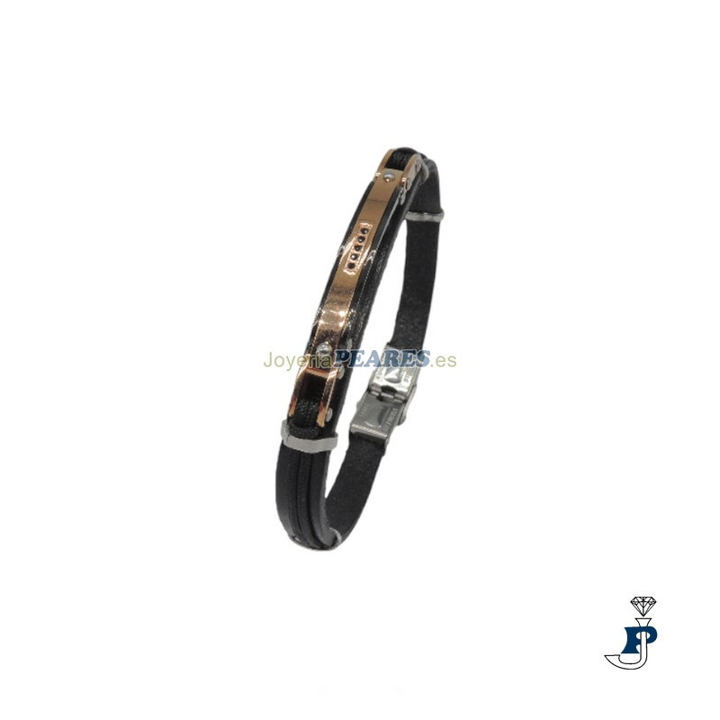Pulsera  IVOIRE en cuero y acero con un baño de Oro rosa. - C30302187/R