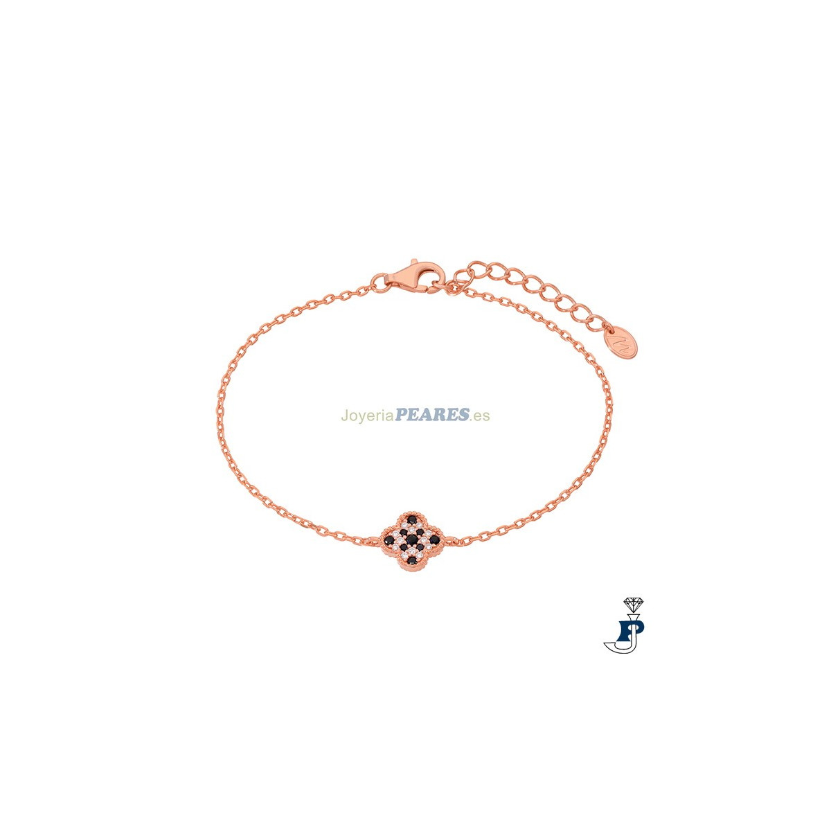 Pulsera con flor, de MAREA fabricada en Plata de 1ª Ley, bañada en oro rosa. - D02803/AU