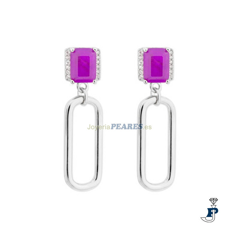 Pendientes plata 1ª Ley piedra color amatista. - 132059