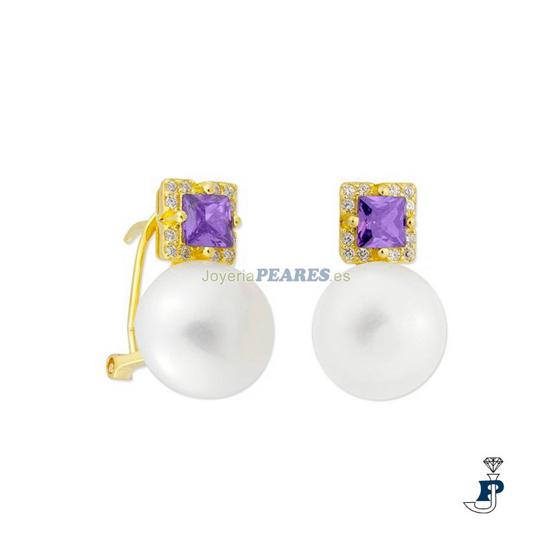 Pendientes Plata de 1ª Ley, perla cultivada, chapado en oro. - 185.136041
