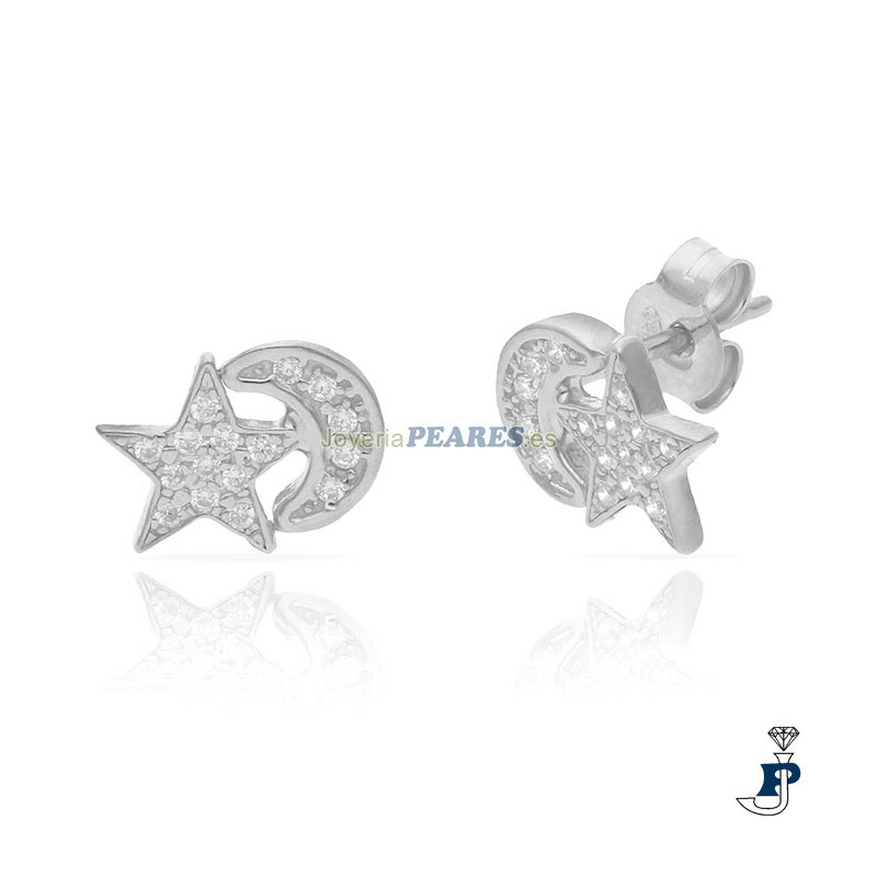 Pendientes estrellas y luna en Plata de 1ª Ley. - 117.AG1746