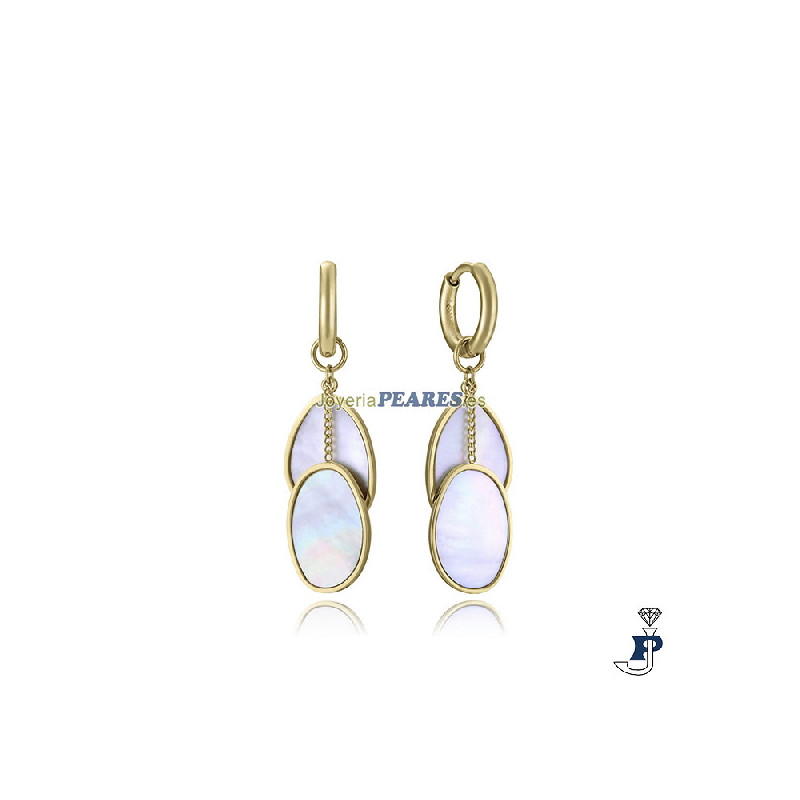 Pendiente de acero IP dorado con colgantes de madre perla. - 14321E01012