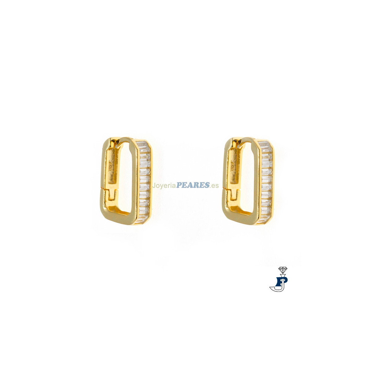 Pendientes cuadrados de plata chapada con piedras. - 8.P12770