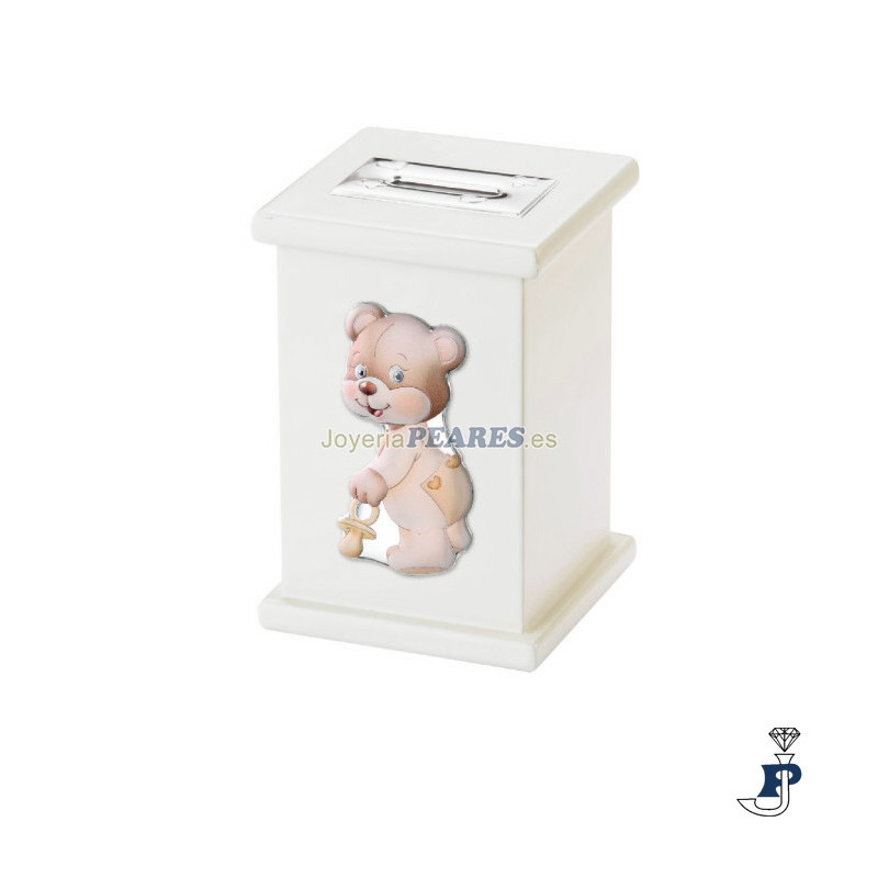 Hucha de madera infantil musical con osito en pijama. - 188.EV3735/01B