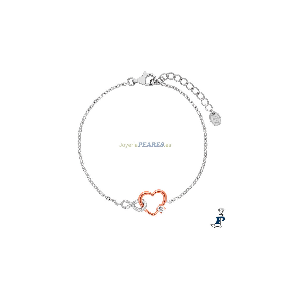 Pulsera con corazón, de MAREA fabricados en Plata de 1ª Ley, bañados en oro rosa de 18k. - D02903/AK