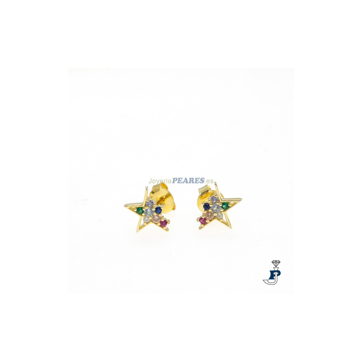 Pendientes de estrellas con circonitas de colores en Plata de 1ª Ley. - 8.P11852