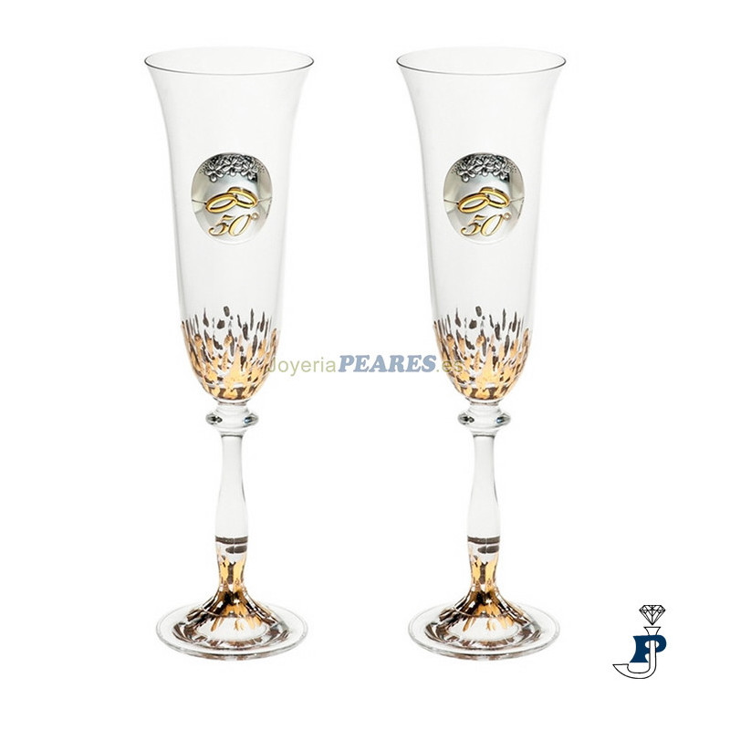 Pareja de copas 50 aniversario, decoradas con oro. - 188.GA3137C