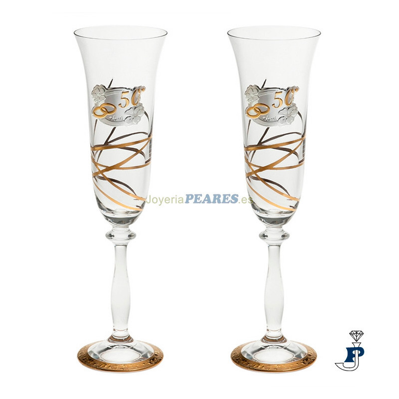 Pareja de copas 50 aniversario, decoradas con oro. - 188.GA3144C