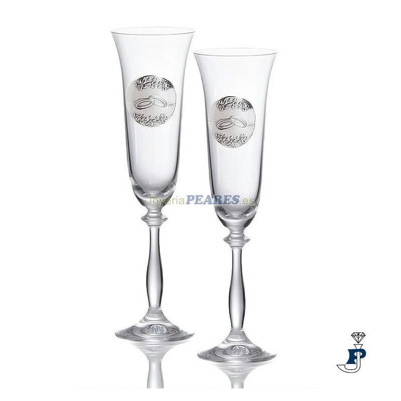 Pareja de copas decoradas con alianzas y flores. - 188.GA3103A